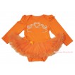 Queen's Day Orange Long Sleeve Bodysuit Pettiskirt & Sparkle Rhinestone White Crown Print JS4444